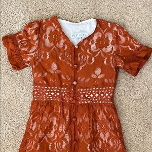 Ivy City Co. Mini burnt Orange Lace Dress